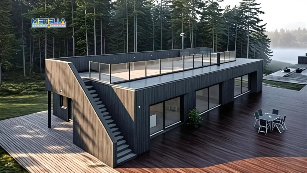 Club house modulare con terrazza superiore e affaccio su area verde