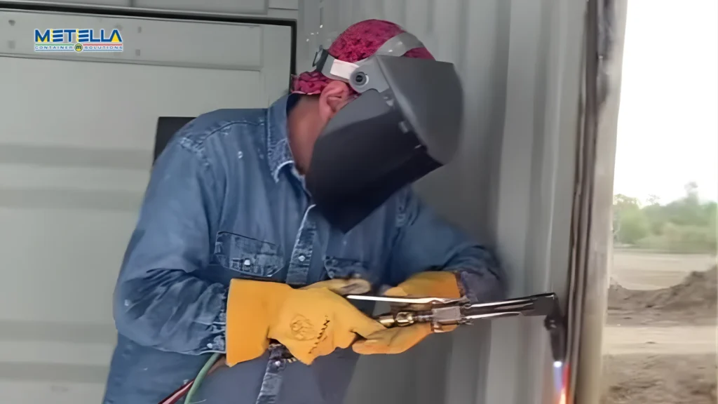 Fase di lavorazione su modulo marittimo in acciaio