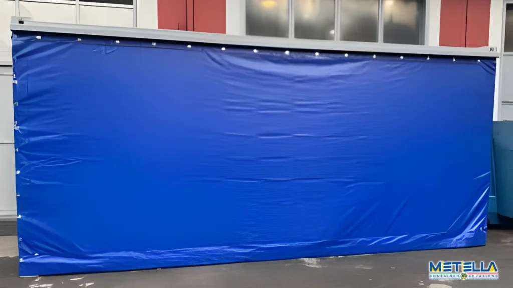 Container magazzino chiuso con telo protettivo per stoccaggio temporaneo
