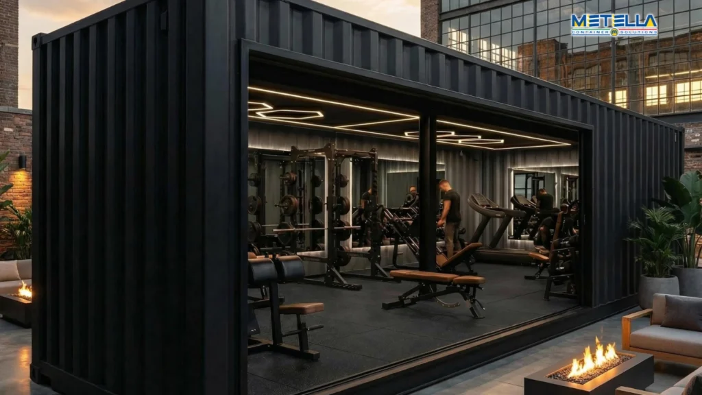 Container palestra con affaccio esterno e spazio per allenamenti funzionali