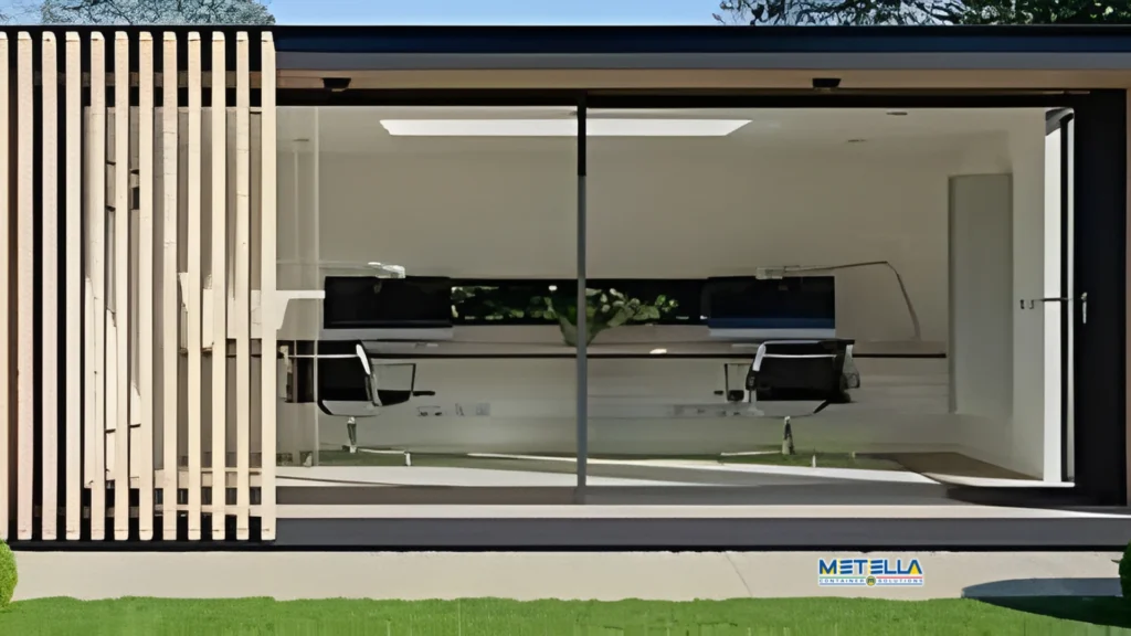 Interno di ufficio modulare arredato per attività operative