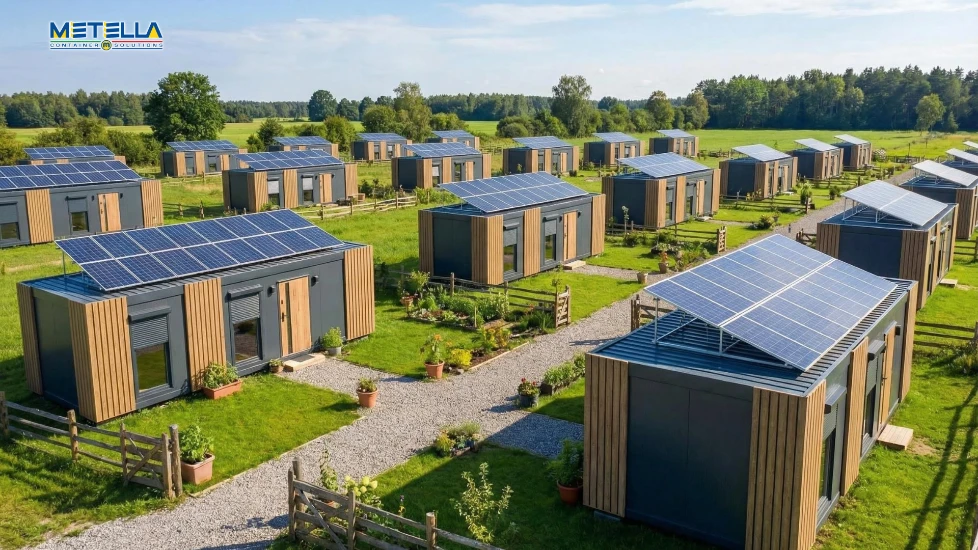 Strutture abitative modulari realizzate con container prefabbricati pronte per l'uso residenziale