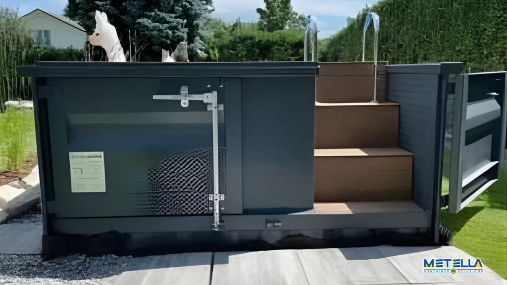 Doccia esterna collegata a piscina container in area privata