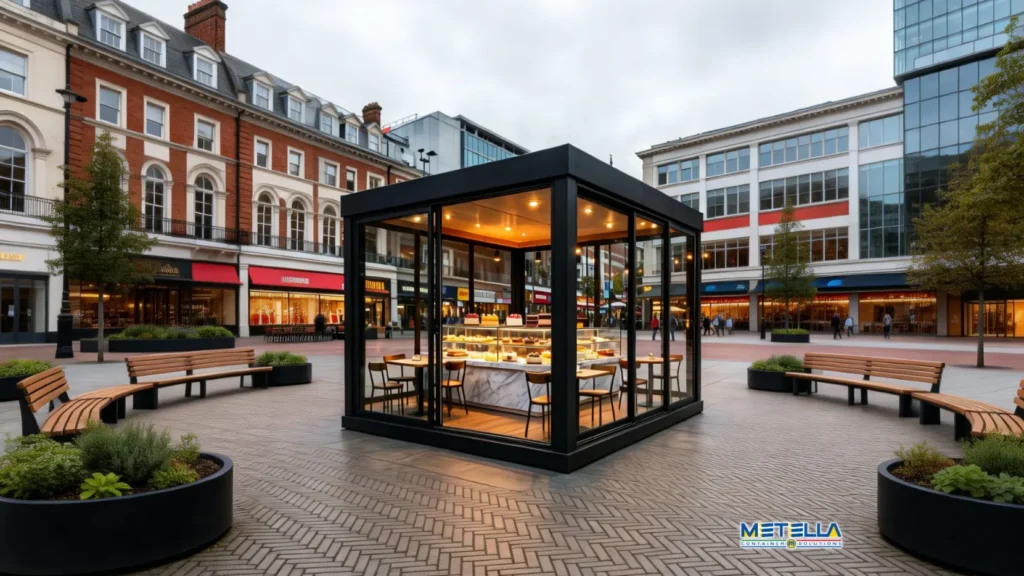 Dehors con bancone da pasticcere e sedute per la consumazione utile per ampliare lo spazio di una'attività