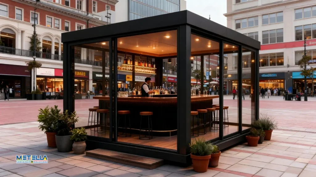 Dehors bar con bancone circolare e sgabelli per consumazione