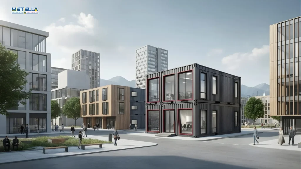 Villaggio universitario composto da studentati modulari con vetrate e rifiniture in legno