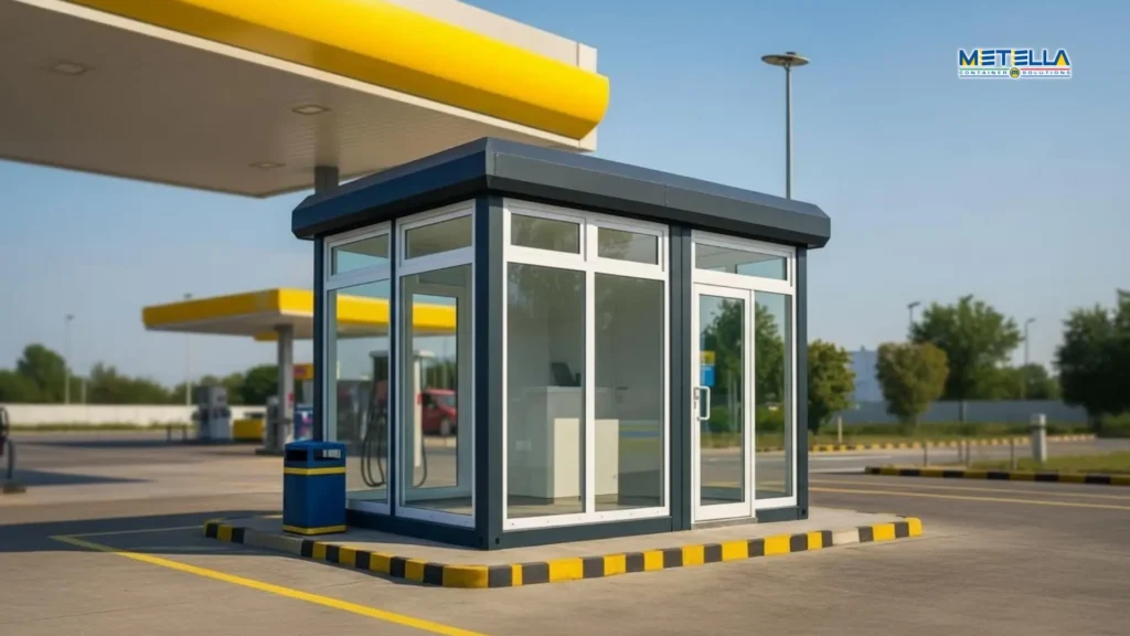 Stazione di servizio rendering con vetrate su tre lati