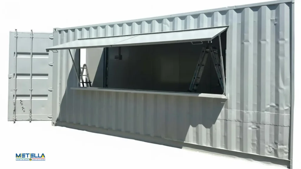 modulo chiosco bar in pronta consegna bianco con doppia apertura pedonale e apertura frontale