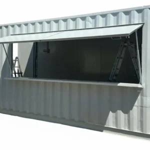 modulo chiosco bar in pronta consegna bianco con doppia apertura pedonale e apertura frontale