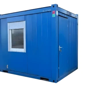 modulo ufficio in pronta consegna di mq 7,5 con due finestre e una porta di ingresso, colore blu