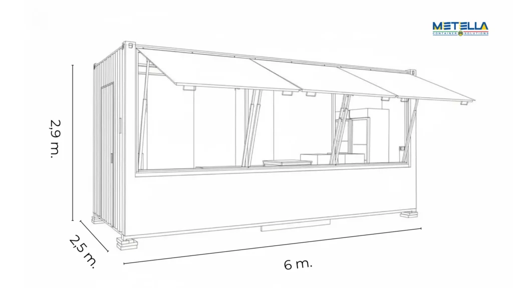scheda tecnica con disegno bar 6 metri