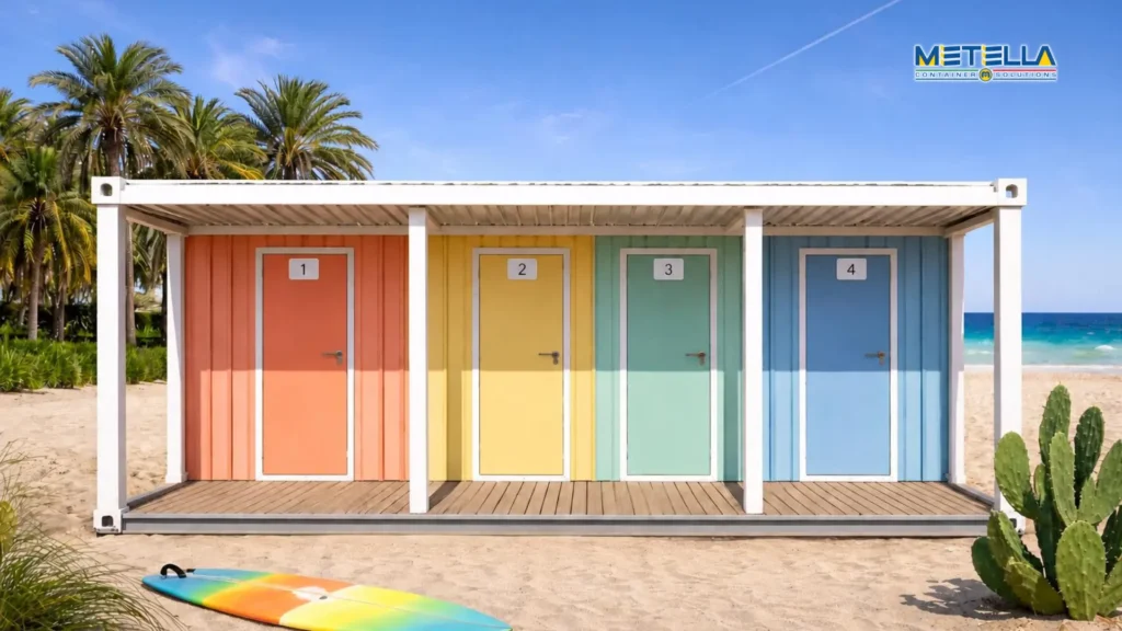 cabine colorate con bagni e spogliatoi